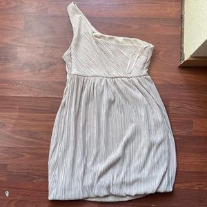Light Tan/Cream | One Shoulder Mini Pleated Glam Dress